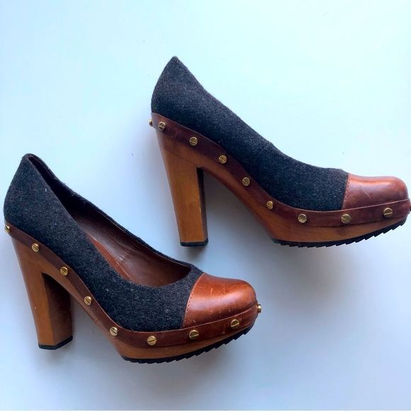 Tory Burch Brown and Gray Heels - Picture 1 of 9
